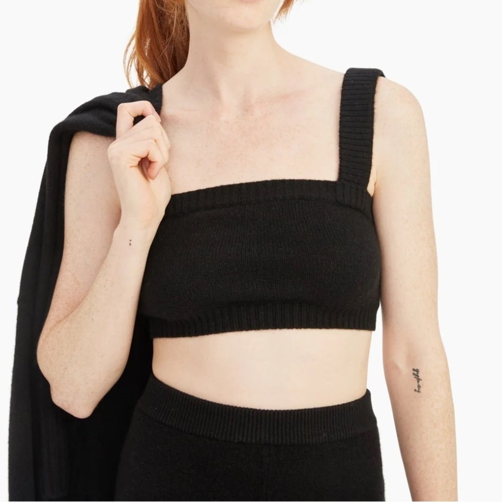 Naadam Cashmere Crop Top Knit Sweater Tank Black Small